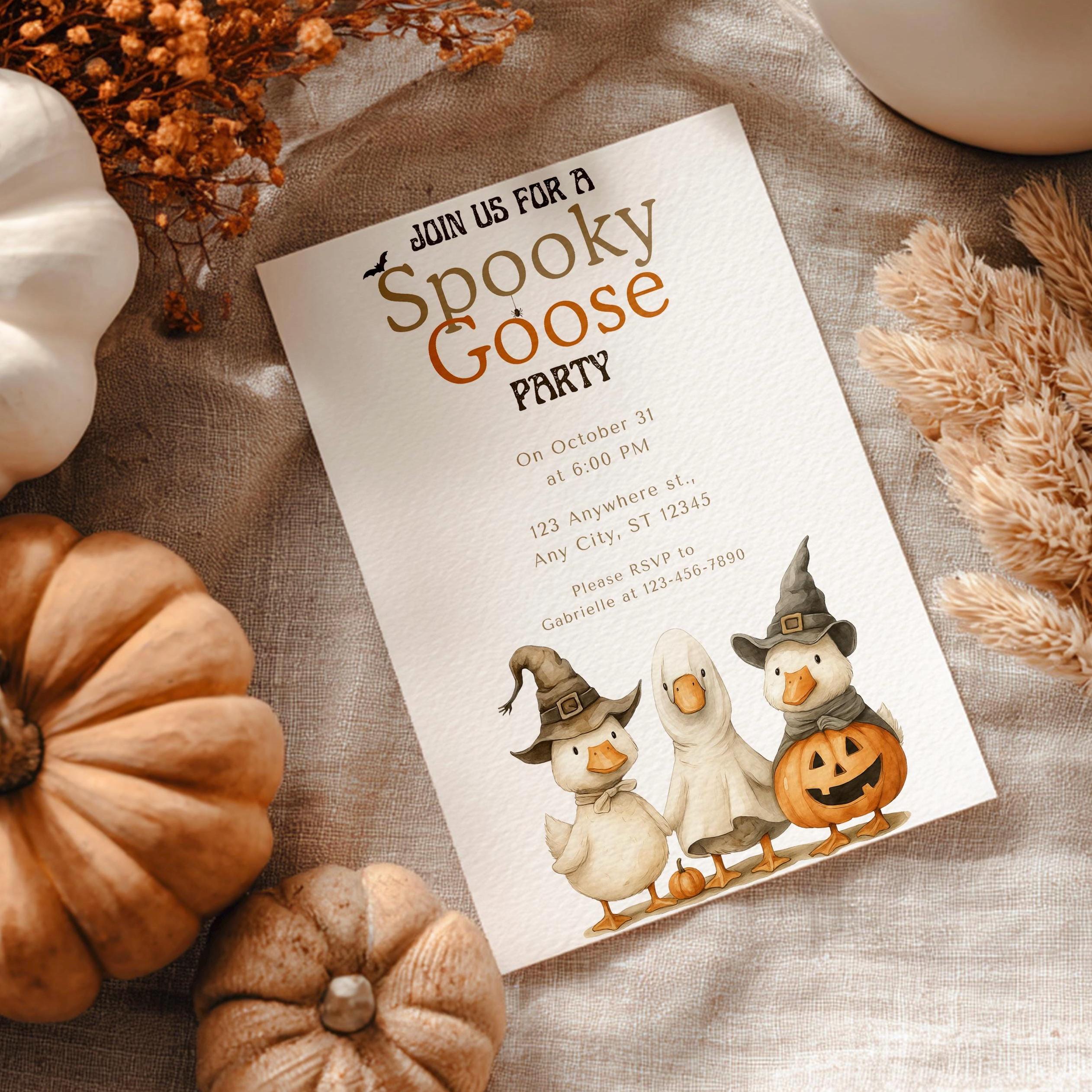 Spooky Goose Halloween Invitation – Silly Goose Party Invite for Kids – Printable Funny Goose Halloween Card – Instant Download