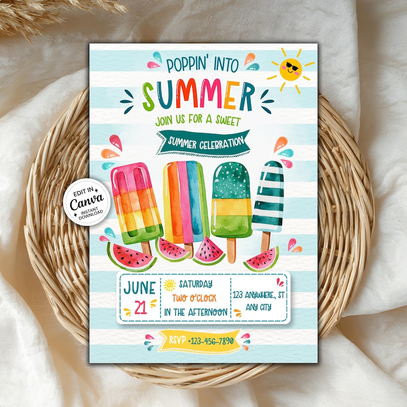 Poppin Into Summer Invitation Template Summer Birthday Party Invite poppin-into-summer-invitation-template-summer-birthday-party-invite