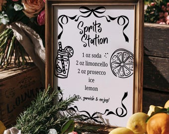 Handgetekende spritz bar menubord, Aperol spritz bruids douche tafelbord, limoncello drankje menu, afdrukbaar laten we spritzen cocktailstation