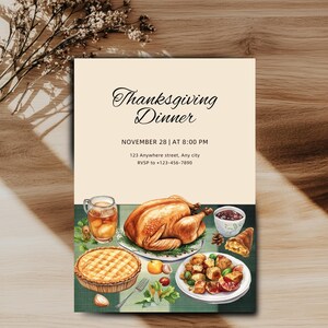 Bearbeitbare Thanksgiving Dinner Einladung Vorlage, Herbstfest grün kariert, Digital Design, Herbst Party Gathering, Sofort Download, Printable