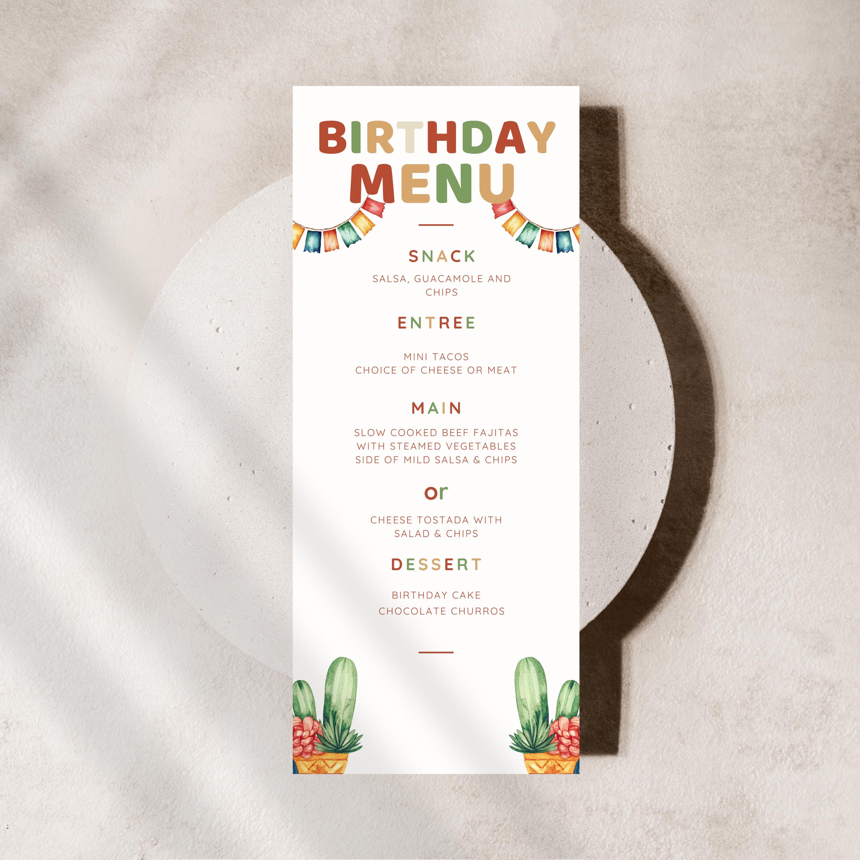 Cute Boho Birthday Menu Template - Instant Download - Editable 4x9 Menu ...