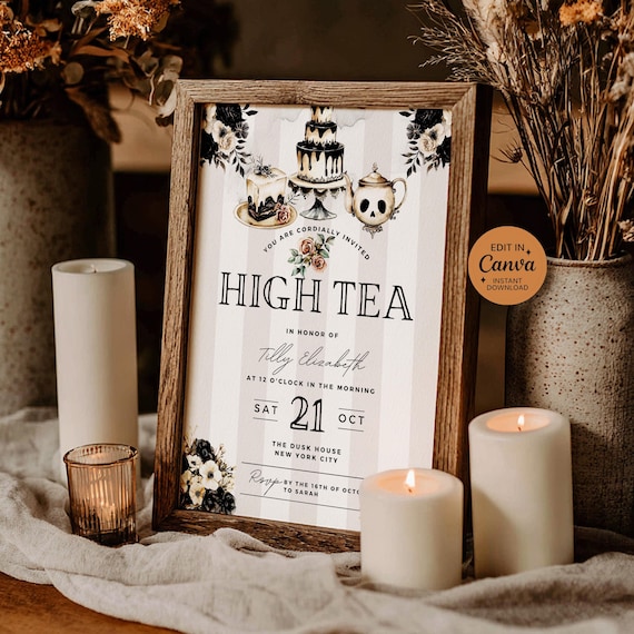 Spooky Victorian Goth High Tea Invitation, Elegant Halloween Party Invite, Goth Tea Party Invite, Moody High Tea Invite, Editable Template