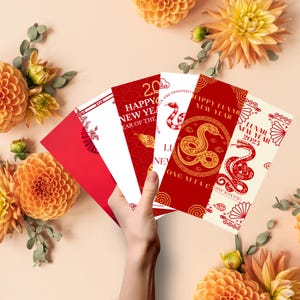 Afdrukbare 6 rode enveloppen Chinees Nieuwjaar | Direct downloaden | Oosterse kunst | Nieuw maanjaar 2025 | Snake Red-pakketten, digitale ontwerpprint