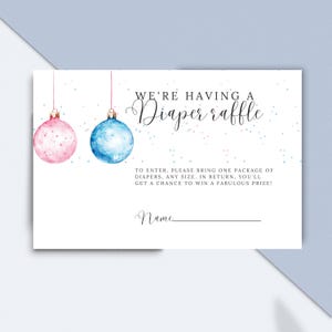 Tarjeta de agradecimiento de invierno editable, revelación de género, plantilla imprimible de adornos navideños, fiesta de baby shower, descarga digital instantánea, niño y niña