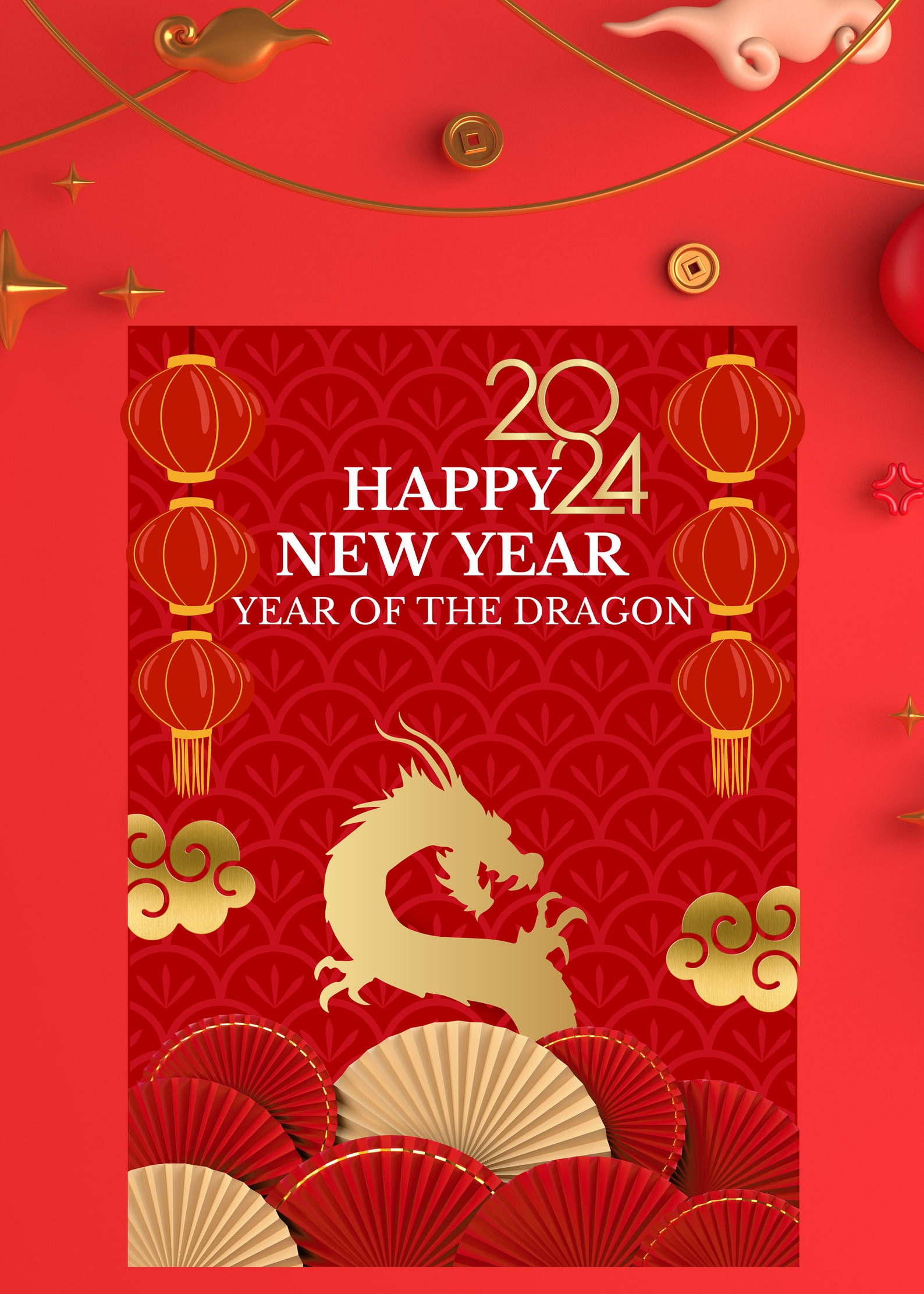 Lunar New Year Card 2024 DIGITAL DOWNLOAD Printable Design Chinese New ...