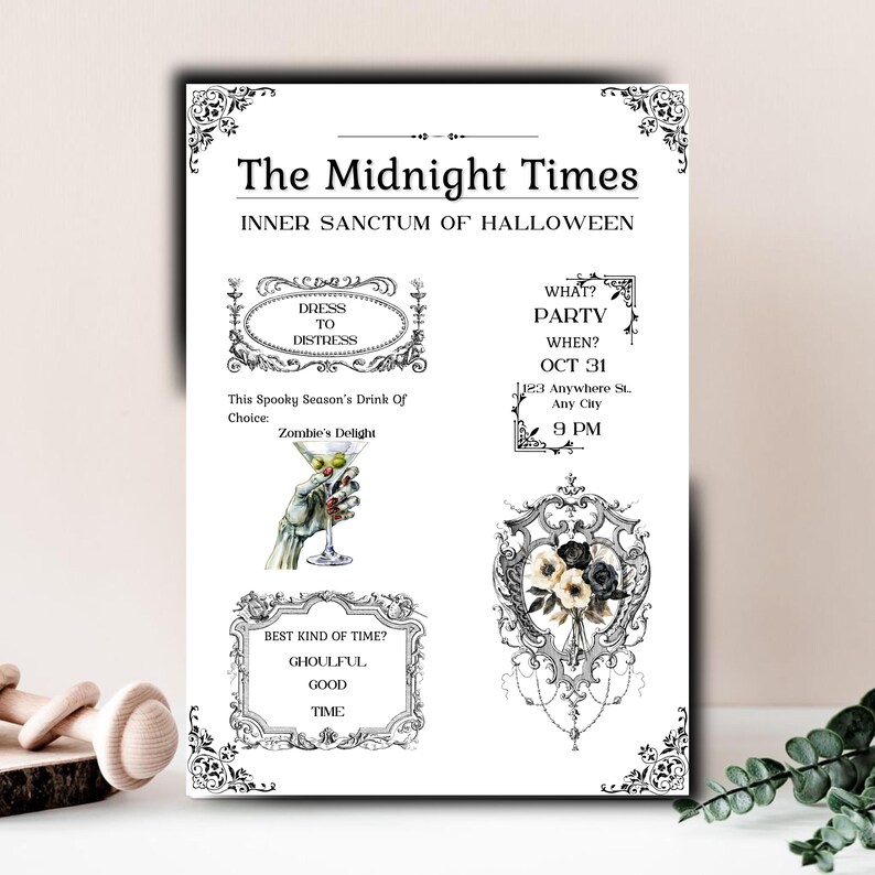 Editable Midnight Times Halloween Newspaper Template, Instant Download