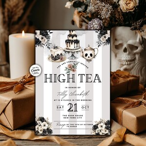 High Tea party invitation with elegant gothic theme