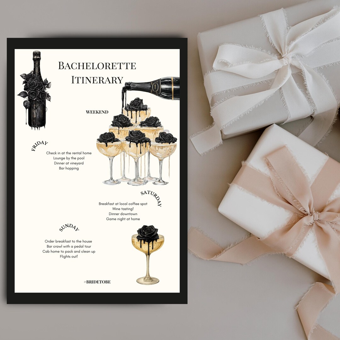 Bachelorette Party Itinerary Template, Gothic Black Roses Party Theme ...