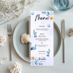Plantilla de menú submarino de buen gusto / Paquete de 5 / Descarga instantánea / Decoraciones para fiestas oceánicas / Artículos para fiestas con temática acuática