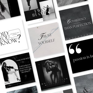 Elegant Monochrome - Instagram Feed Social Media Template Pack for Fashion Enthusiasts, Digital Download, 20 instagram post images, Content