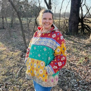 Kantha Quilt Hoodie – Recycled Vintage Saree Hoodie- Handmade- Upcycled image 2