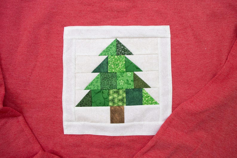Tree Patchwork Square Christmas Tree Patchwork Quilt Block Sweatshirt- Handmade - Etsy