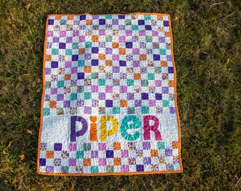 Personalized Baby girl quilt- Handmade- Bright colors