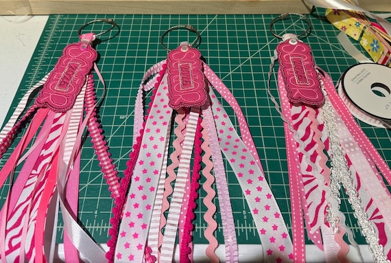 Personalized Embroidered Shaker Bag Tag Key Chain with Ribbons - Custom Gift Tags for Any Occasion