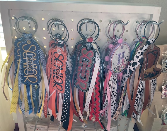 Personalized Embroidered Shaker Bag Tag Key Chain with Ribbons - Custom Gift Tags for Any Occasion