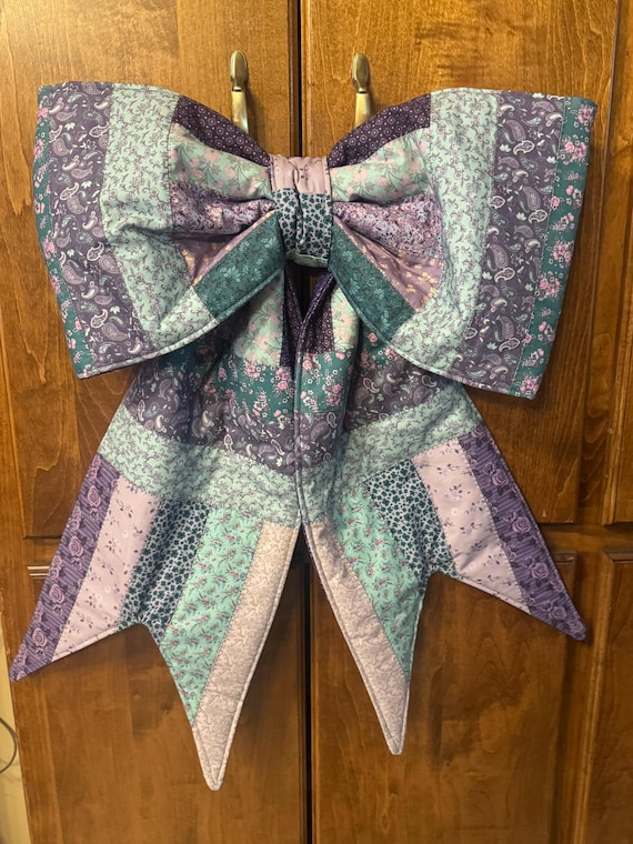 Handmade Quilted Door Bow | Oversized Patchwork Front Door Decor |  Door Hanger | Farmhouse Entryway Accent | Year-Round Home Decor