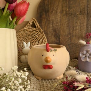 Joli cache-pot en céramique, motif cocotte - NEUF