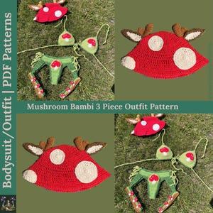 Set di 3 modelli PDF all'uncinetto per costume da fata Bambi a forma di fungo