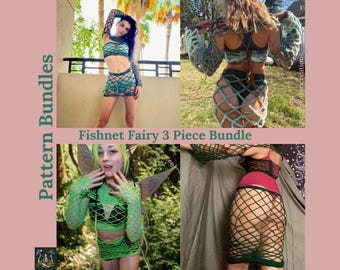 Bundel met visnetfee-gehaakte outfitpatroon: bovenstuk, rok, mouwen (3 pdf-patronen)