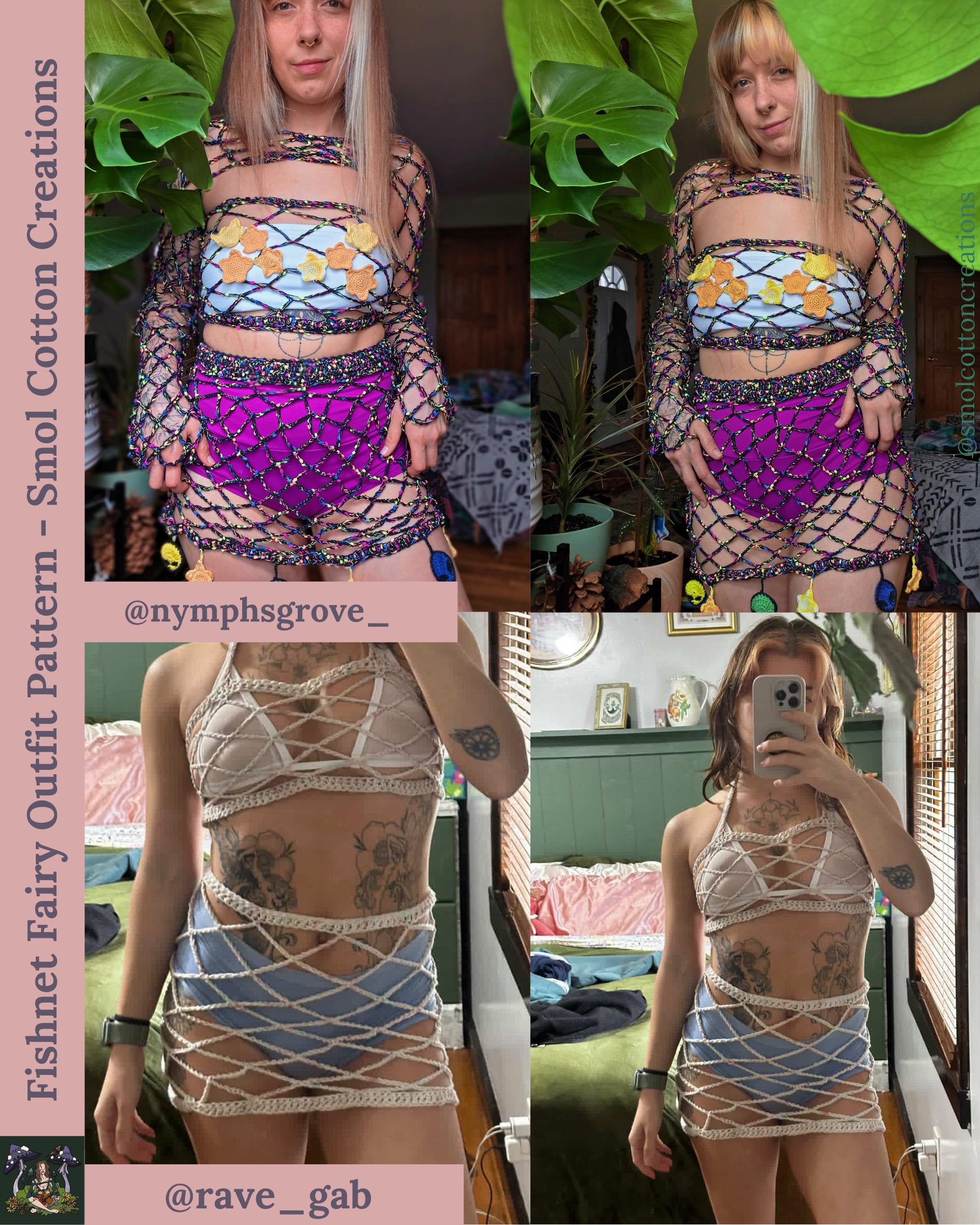 Fishnet Square Pattern Top Fishnet Fairy Crochet Outfit Pattern Bundle: Top, Skirt, Sleeves (3 PDF ...