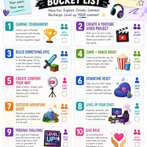 Lista di cose da fare in estate per studenti delle superiori (stampabile), attività per adolescenti con autismo e ADHD, adolescenti neurodivergenti, ispirate ai gamer di YouTube, funzioni esecutive.