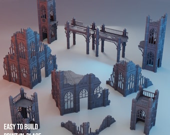 Gothic Ruins Set #2 - Wargaming Terrain 28mm - Large Bundle Set or Individual - Printed on FDM Bambu Lab X1 Carbon (Custom Order)