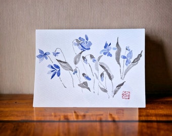 Japanse bloem ansichtkaart/aquarel bloemen/ansichtkaart/aquarel schilderij bloemkaart/Japan bloemenkaart/aquarel ansichtkaart