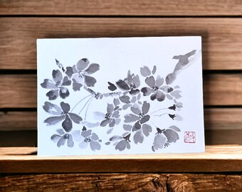 Carte postale florale japonaise/aquarelle florale/Carte postale/aquarelle florale Carte florale japonaise/Carte postale aquarelle florale