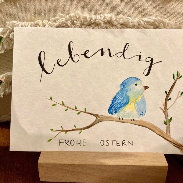 Ostern, Postkarte, Calligraphie, Geschenk, Christlich, Religiös, Jesus, Gott, Aquarell, Handgemacht, Unikat, Ermutigung, Karte, Bild, Pinsel