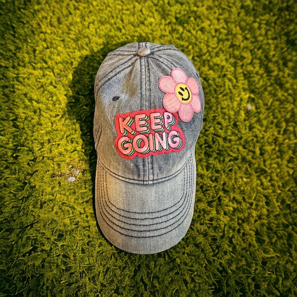 Keep Going Floral Smiling Face Baseball Hat Trucker Hat Patches