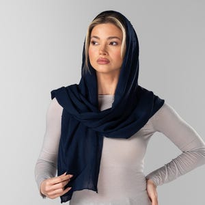 Oklahoma Navy Head Scarf – Soft Lightweight Church Veil | Anti-Static Hair Covering | Modest Wrap | Personalized Gift for Her