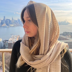 Checkered Head Scarf – Lightweight  Shawl for Church, Chapel - Soft Modest Veil