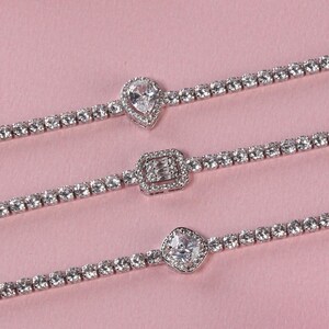 Zircon Diamond Tennis Bracelet: Sterling Steel, Round/Rectangle/Drop - Personalized Jewelry Box
