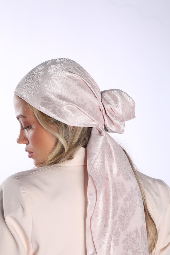 Champagne Floral Jacquard Head Scarf: Elegant Soft Head Cover x 73