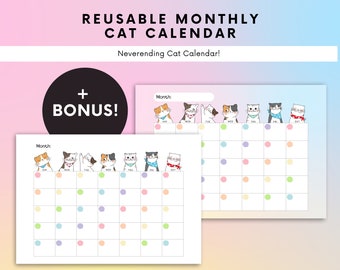 Cat Desk Calendar: Reusable Monthly Planner + Bonus Notepads (Digital Download)