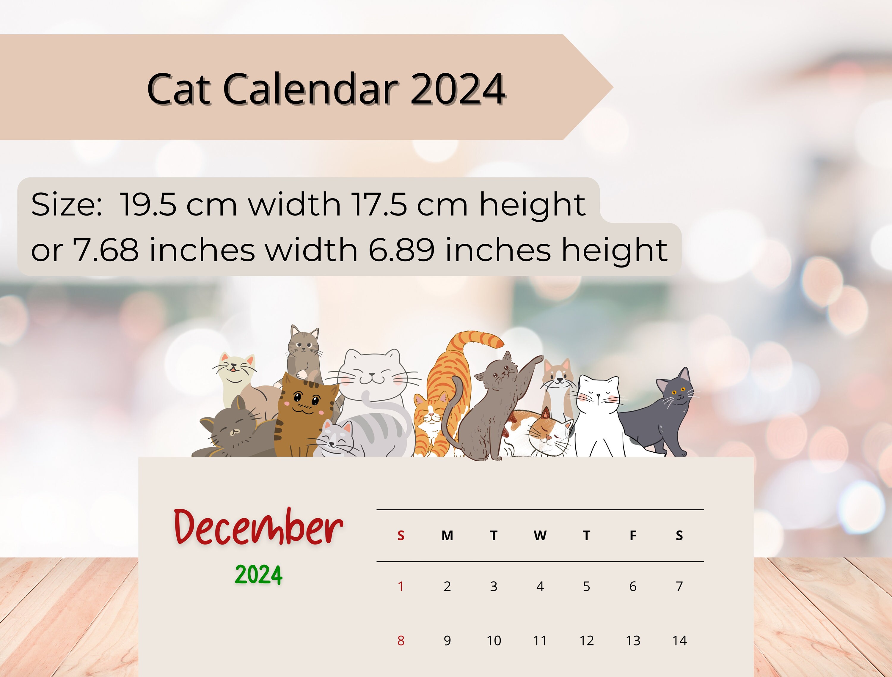 Bureaukalender Kattenkalender 2024 Kattencadeau voor kattenliefhebbers
