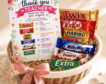 Imprimible de regalo de agradecimiento para maestros, póster de agradecimiento para maestros, kit de supervivencia de dulces, regalo de fin de año para maestros, decoración para la semana de agradecimiento a los maestros