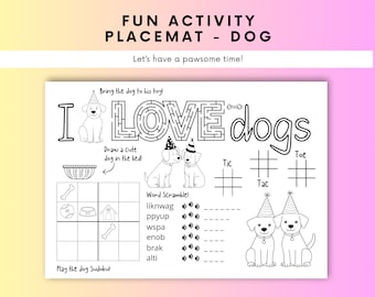 Dog Party Activity Placemat: Kids Coloring Page (Printable)