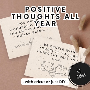 Cartões de afirmação positiva Design de gato Baralho inspirador Presentes de autocuidado para amantes de gatos Positividade diária Citações edificantes Gato DIY Cricut