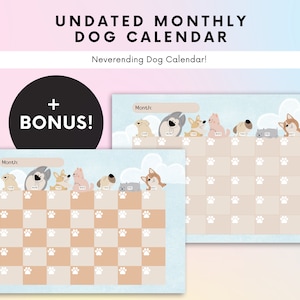 Månadsplanerare för hundar: Återanvändbar odaterad kalender (digital nedladdning)