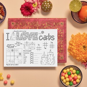 Cat Activity Placemat Cat Coloring Page Printable Cat Party Game Kids ...