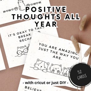 Cartes d'affirmation positive Design de chat Deck inspirant Cadeaux pour prendre soin de soi pour les amoureux des chats Positivité quotidienne Citations édifiantes Chat DIY Cricut