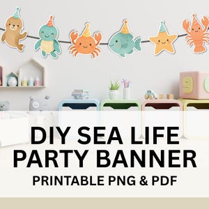 Ocean Animal Party Banner 16 Aquarell Meereskreaturen druckbare DIY unter der Meeresgirlande für Geburtstag Klassenzimmer Dekor und Party Bedarf