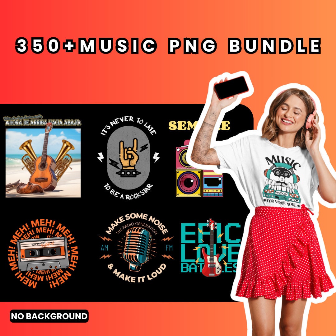 350 Print-ready Music Themed T-shirt Designs High-quality PNG Pack - Etsy