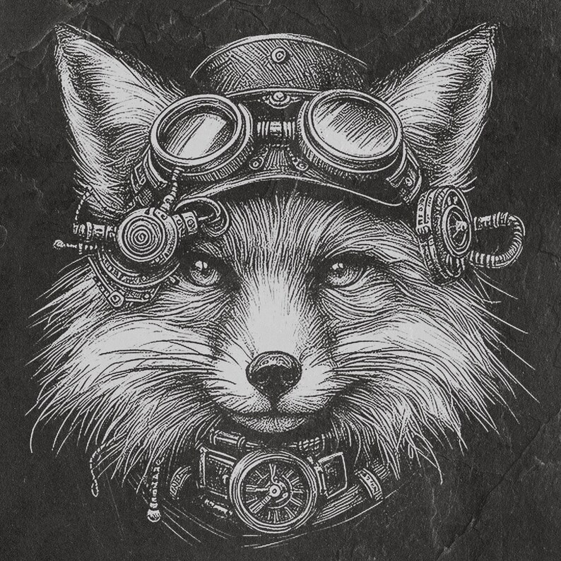 Steampunk Fox Laser Engraving File – Inverted PNG, Slate & Wood - Etsy