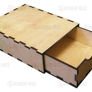 May include: A wooden box with a drawer that slides out. The box is made of light wood with a dark brown border. The drawer is also made of light wood with a dark brown border.