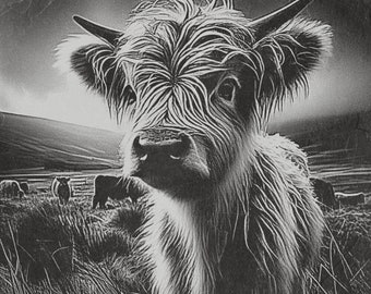 Baby Highland Cow PNG | Laser Engraving File for Slate & Wood | Digital Download | Laser-Ready Inverted