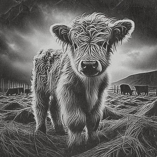 Baby Highland Cow, Cute OVERDRIVE,  Slate Coaster Ready, Laser Ready, Laser Engraving, PNG Laser Slate File, Ultra High Definition