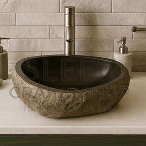 River Stone gootsteen, 15-25 inch middelgrote stenen gootsteen, gootsteen badkamer, gootsteen vaartuig, rustieke gootsteen, natuursteen gootsteen, granieten gootsteen, stenen gootsteen