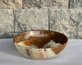 Cuenco de mármol de ónix natural hecho a mano, centro de mesa de cocina